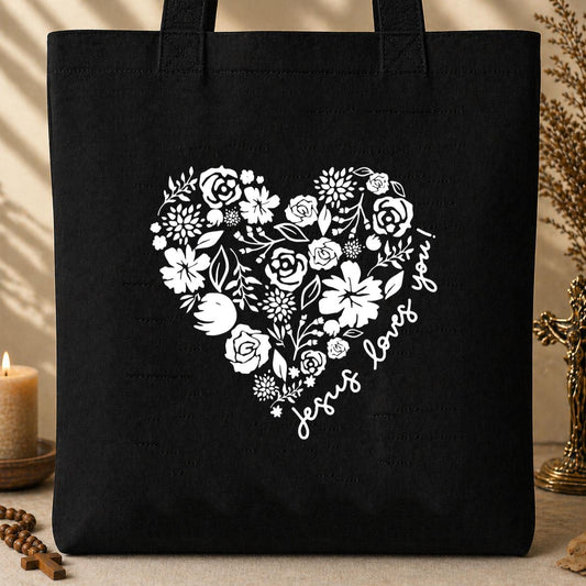 Jesus Loves You Floral Tote Bag
