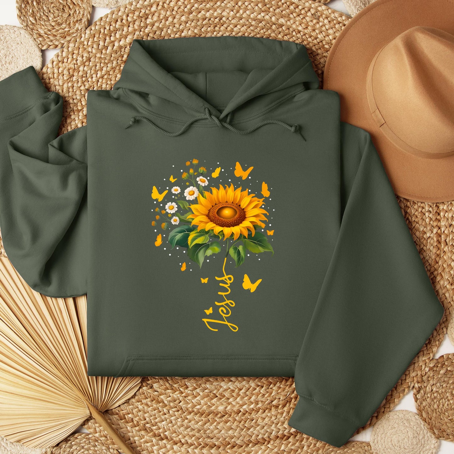 Jesus Sunflower And Butterflies
