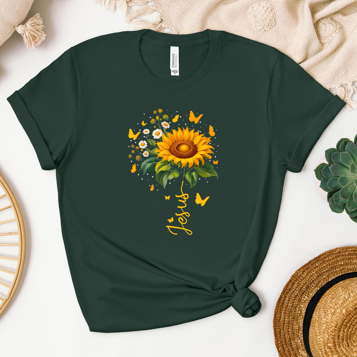 Jesus Sunflower And Butterflies