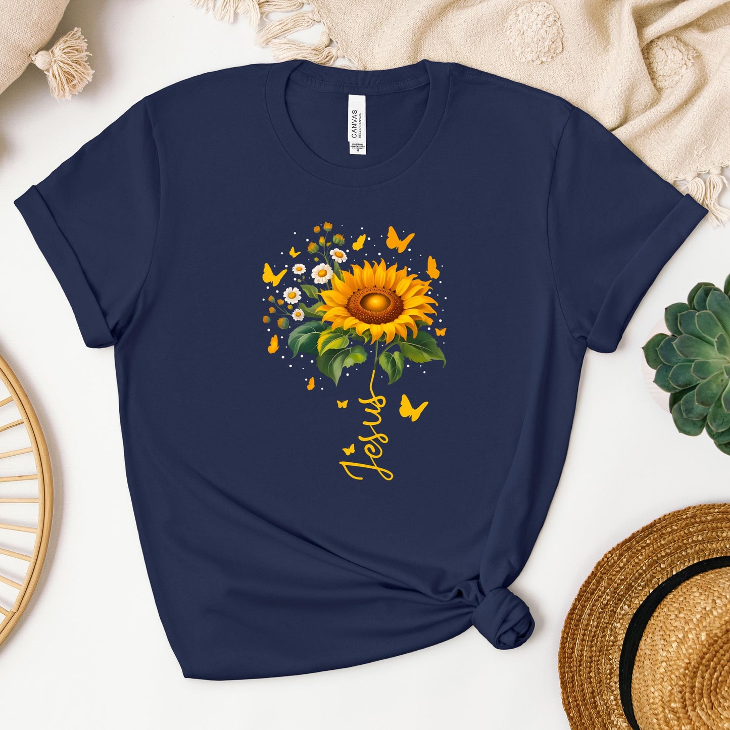 Jesus Sunflower And Butterflies