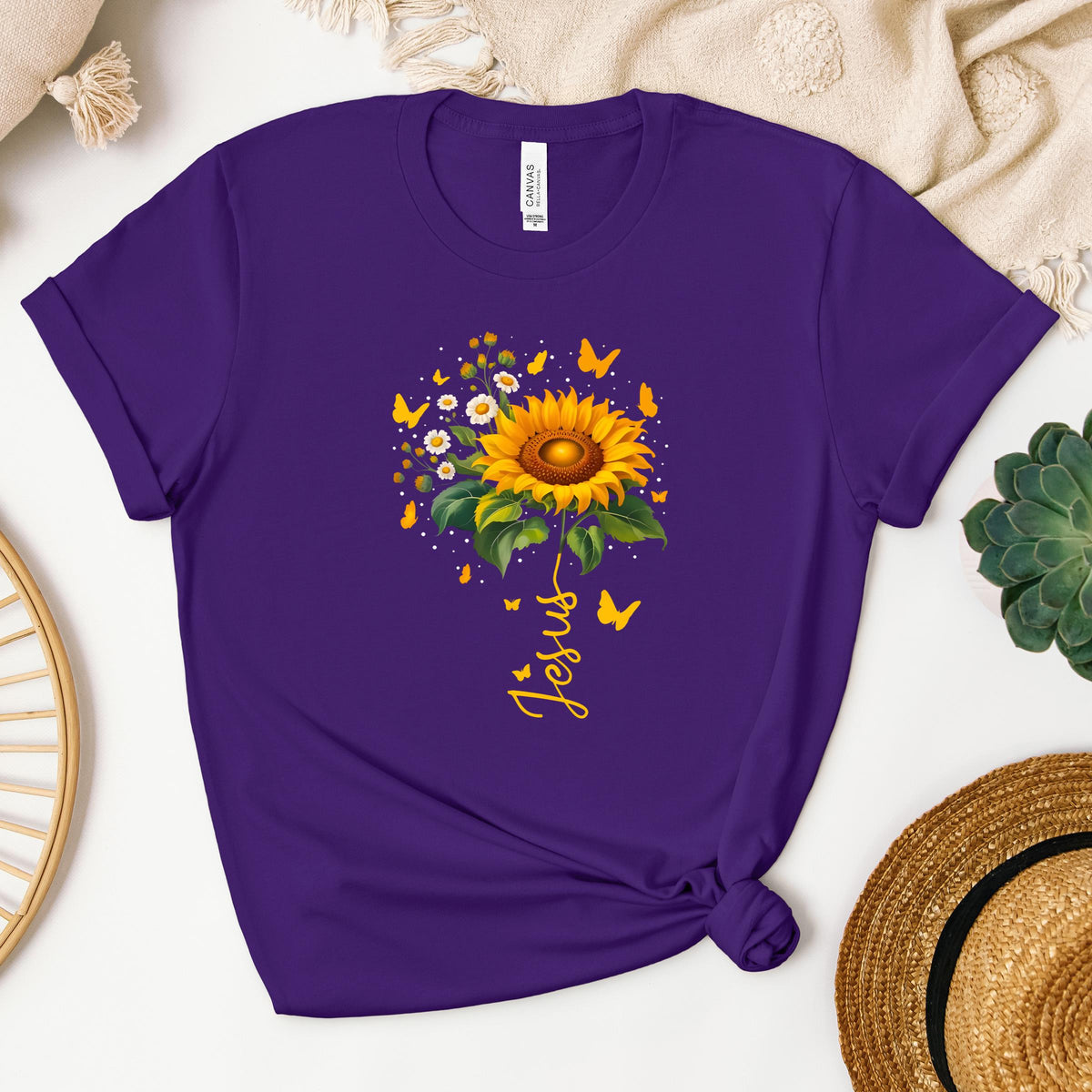 Jesus Sunflower And Butterflies