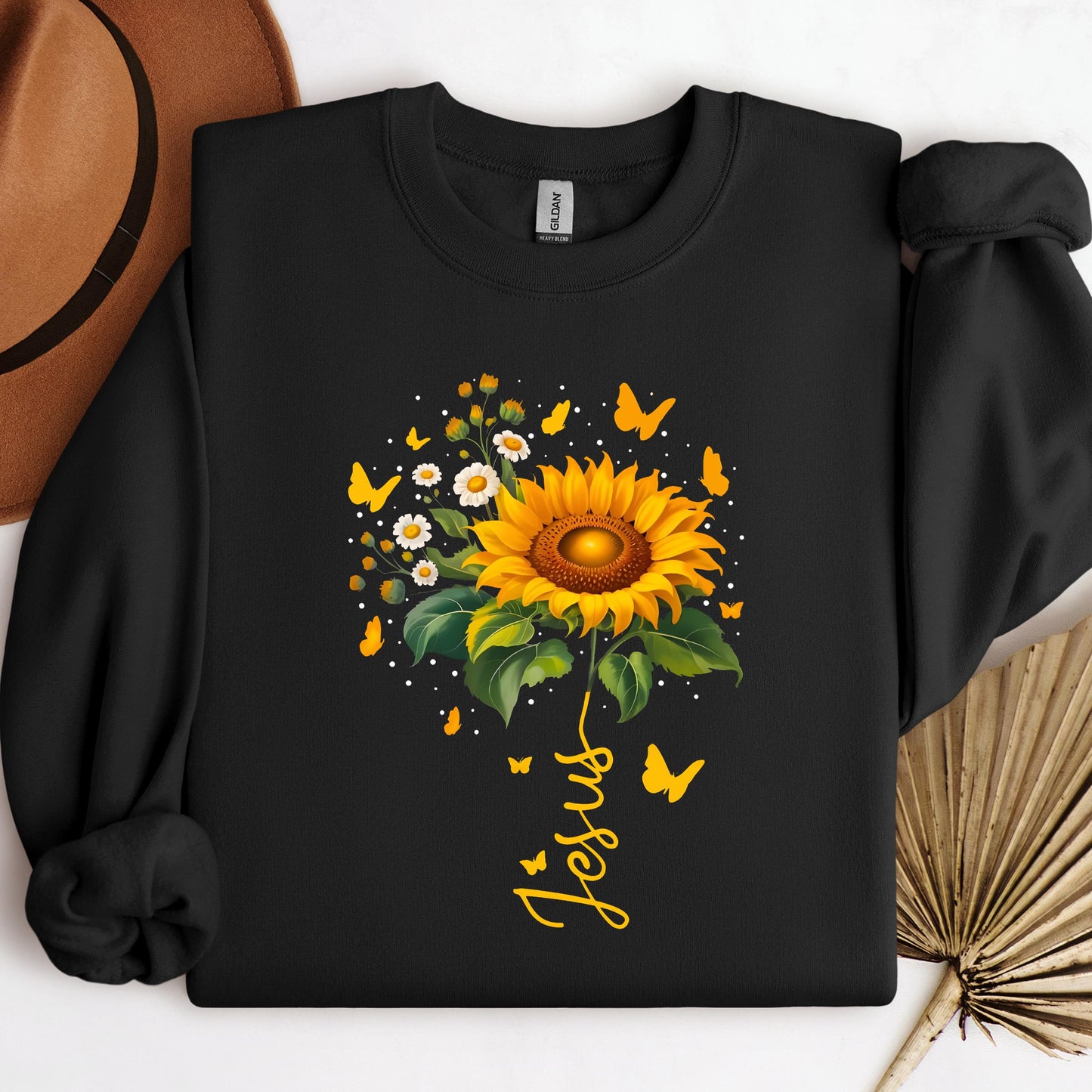Jesus Sunflower And Butterflies