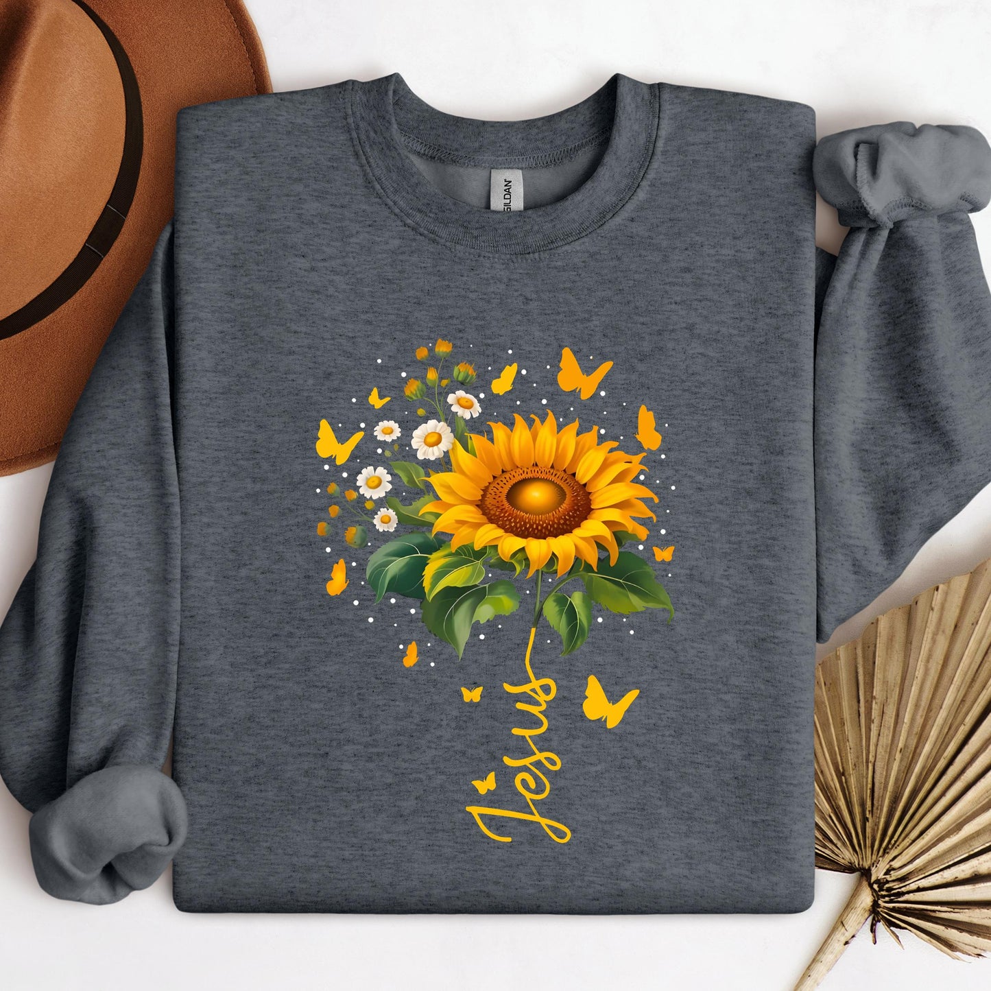 Jesus Sunflower And Butterflies