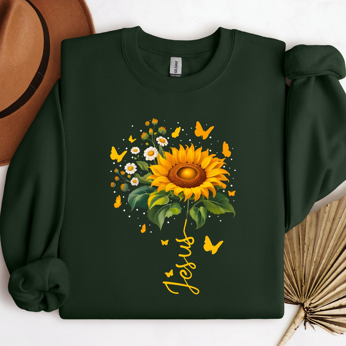 Jesus Sunflower And Butterflies