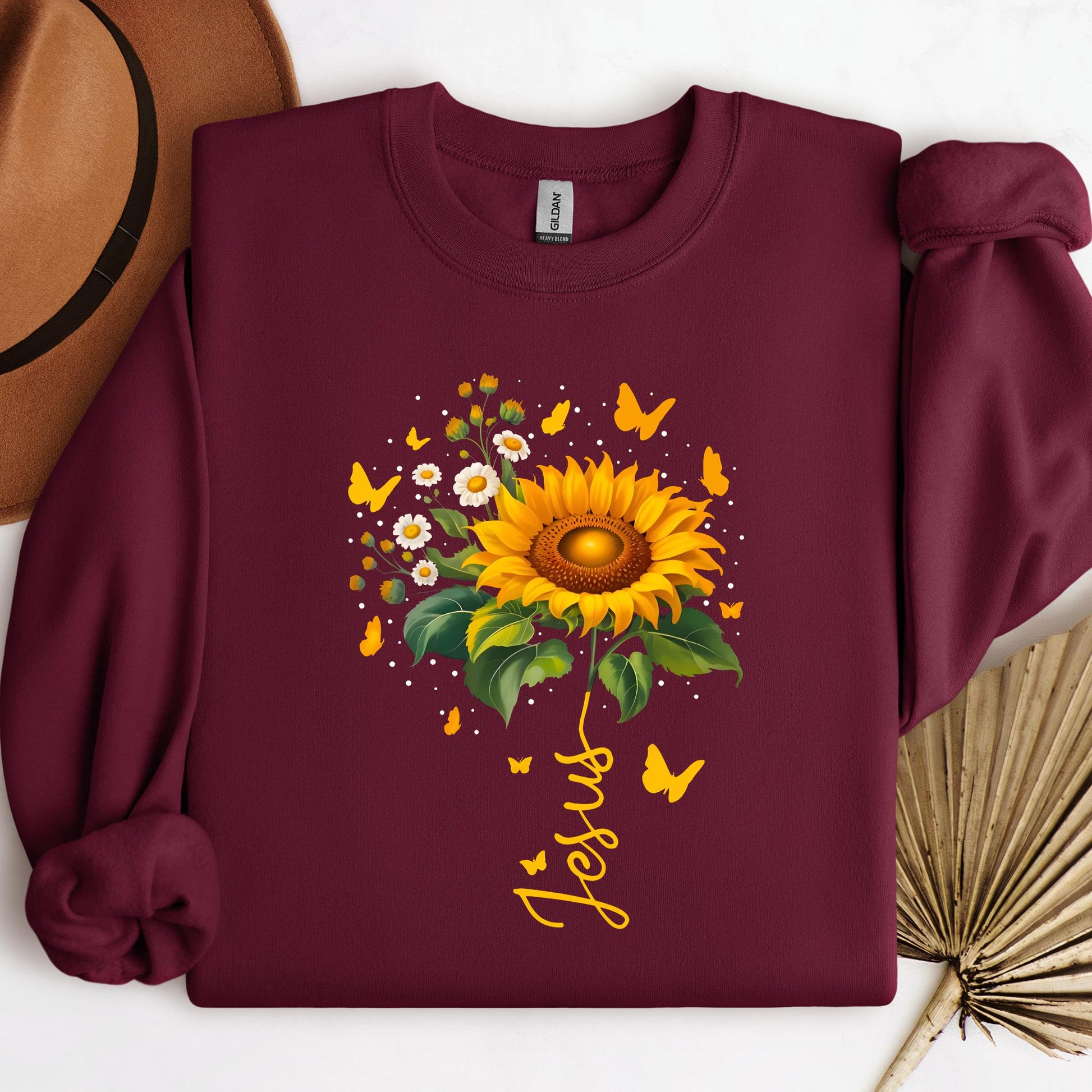 Jesus Sunflower And Butterflies