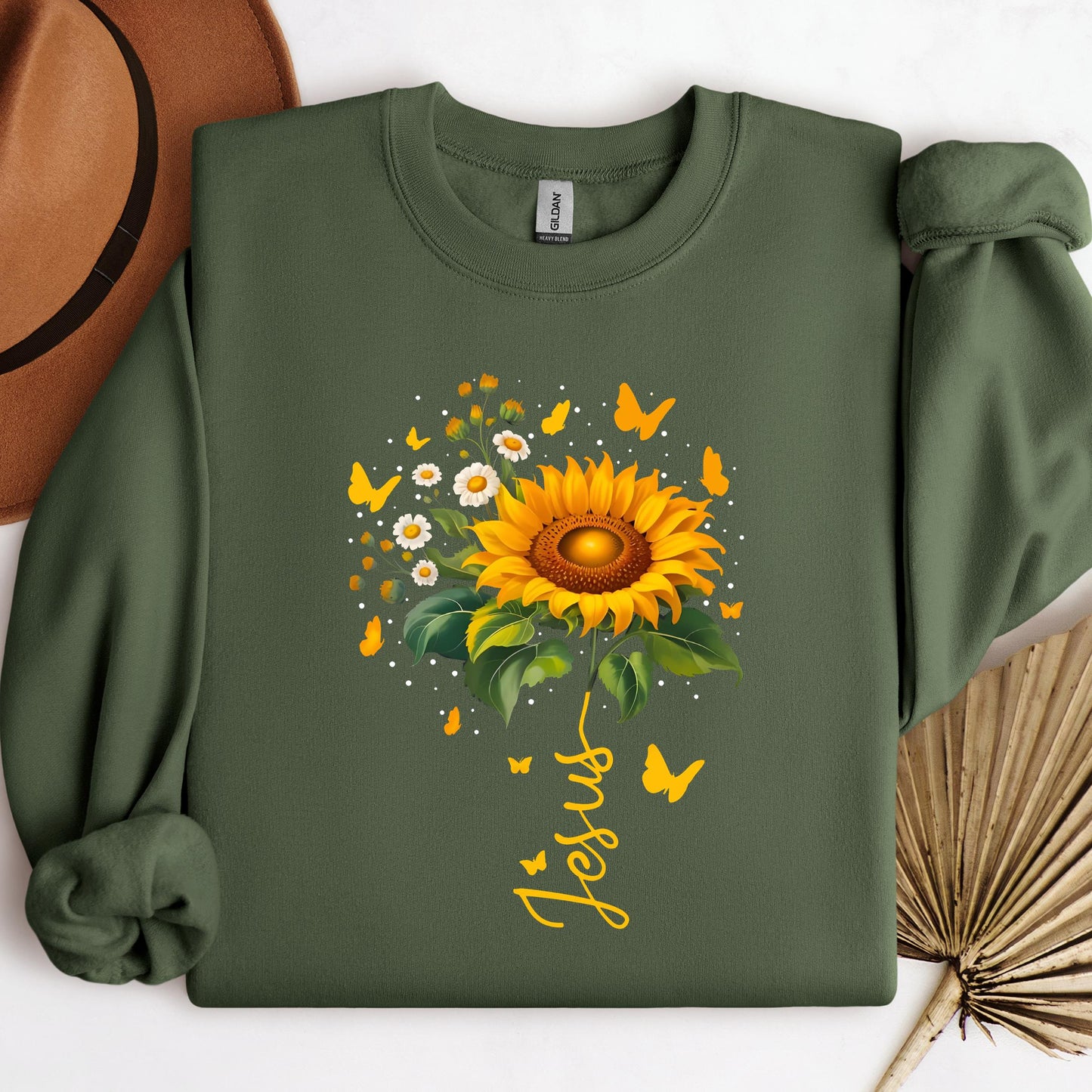 Jesus Sunflower And Butterflies