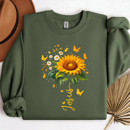 Jesus Sunflower And Butterflies
