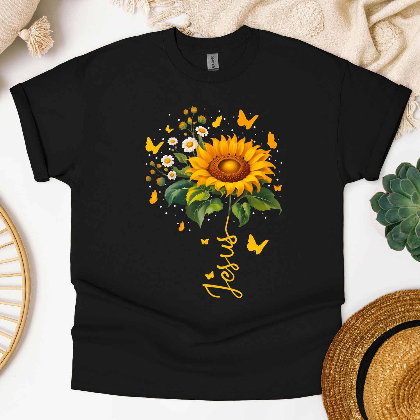 Jesus Sunflower And Butterflies
