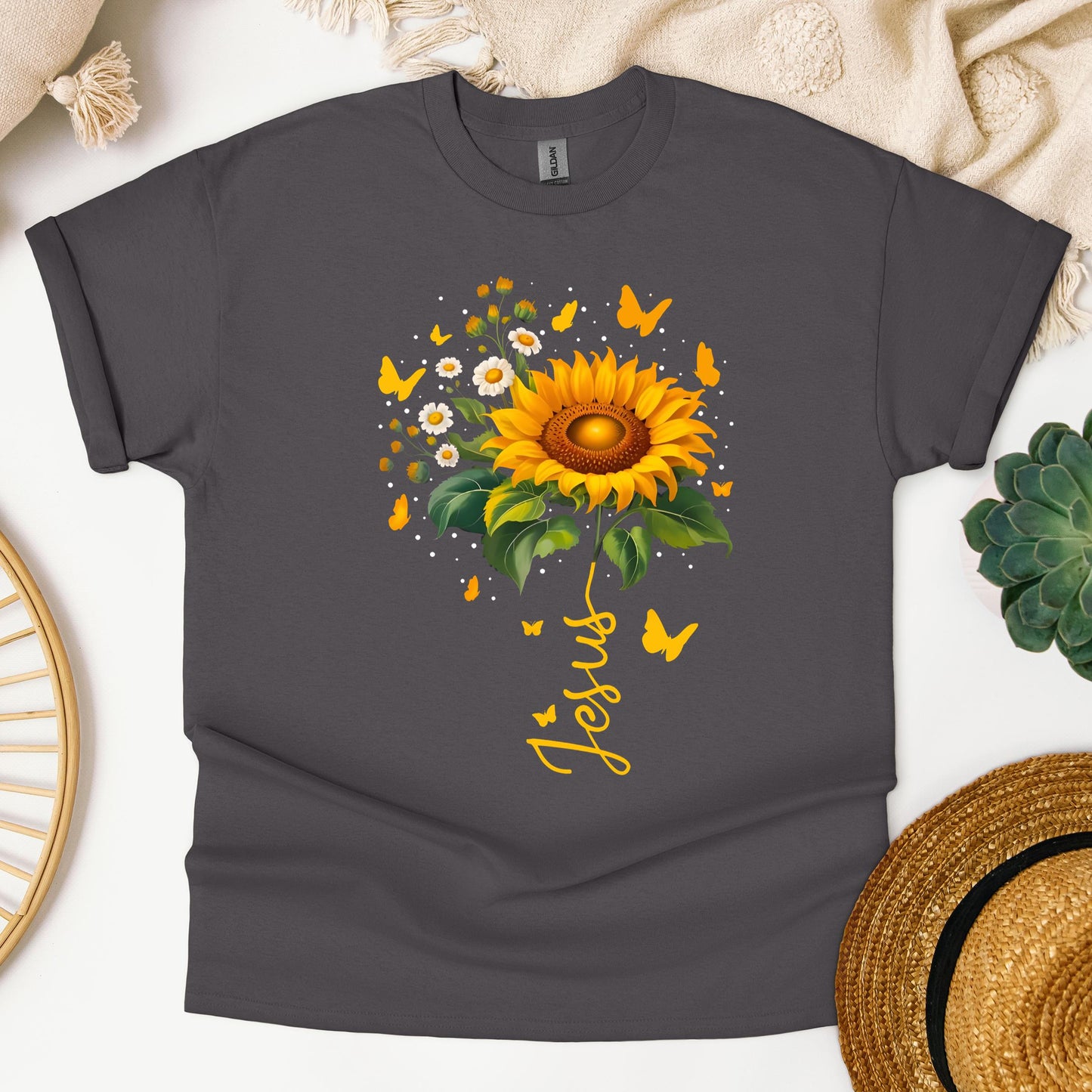 Jesus Sunflower And Butterflies