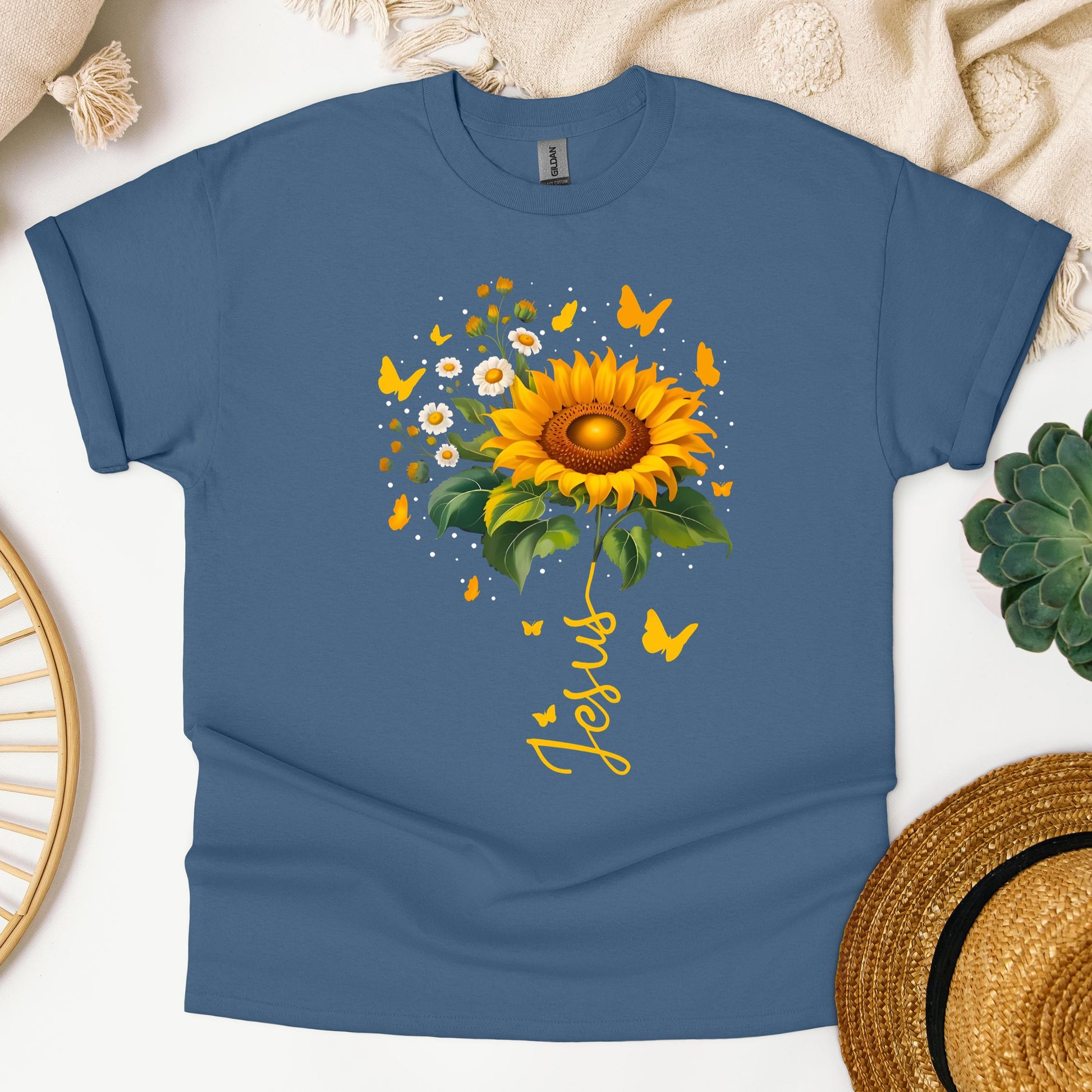 Jesus Sunflower And Butterflies