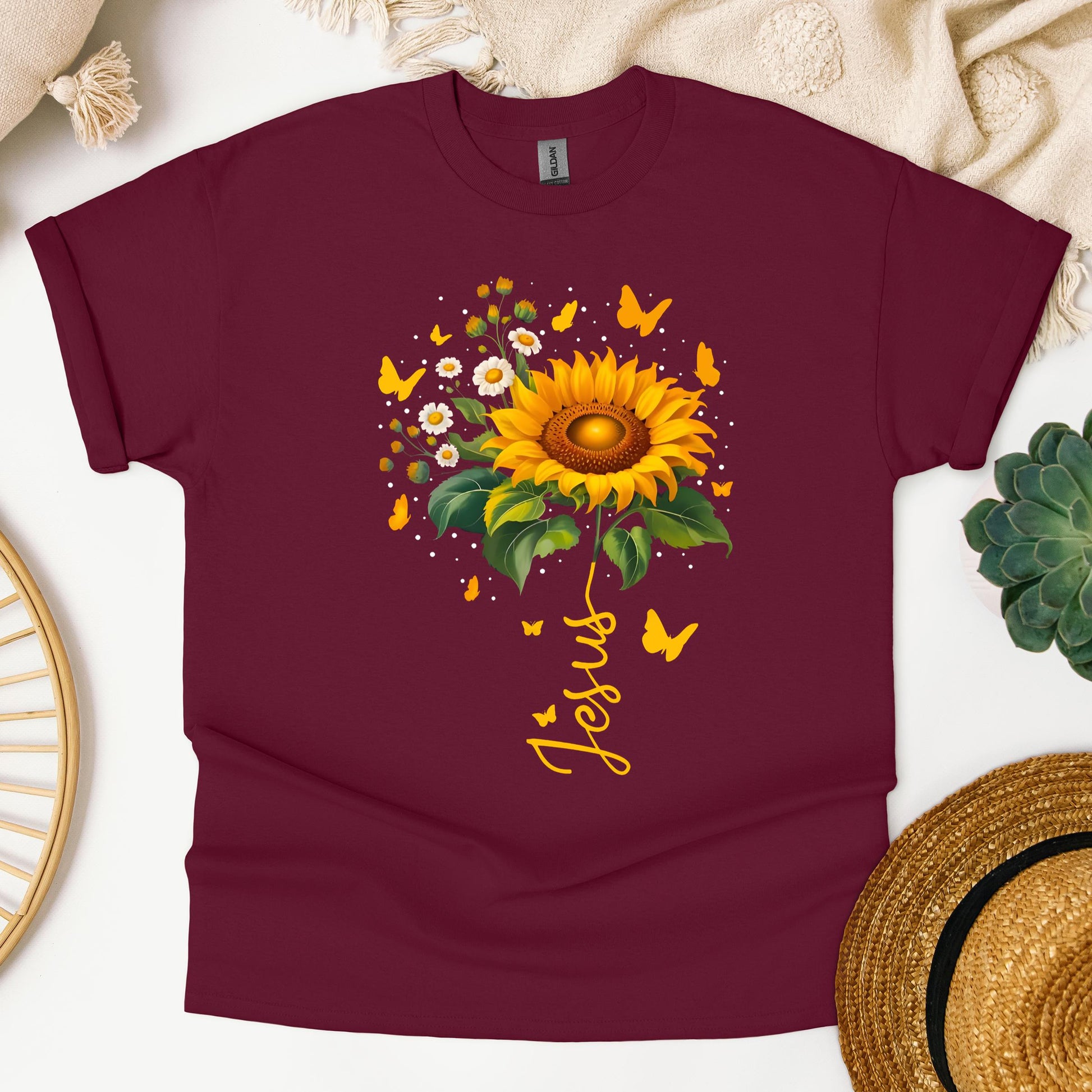 Jesus Sunflower And Butterflies