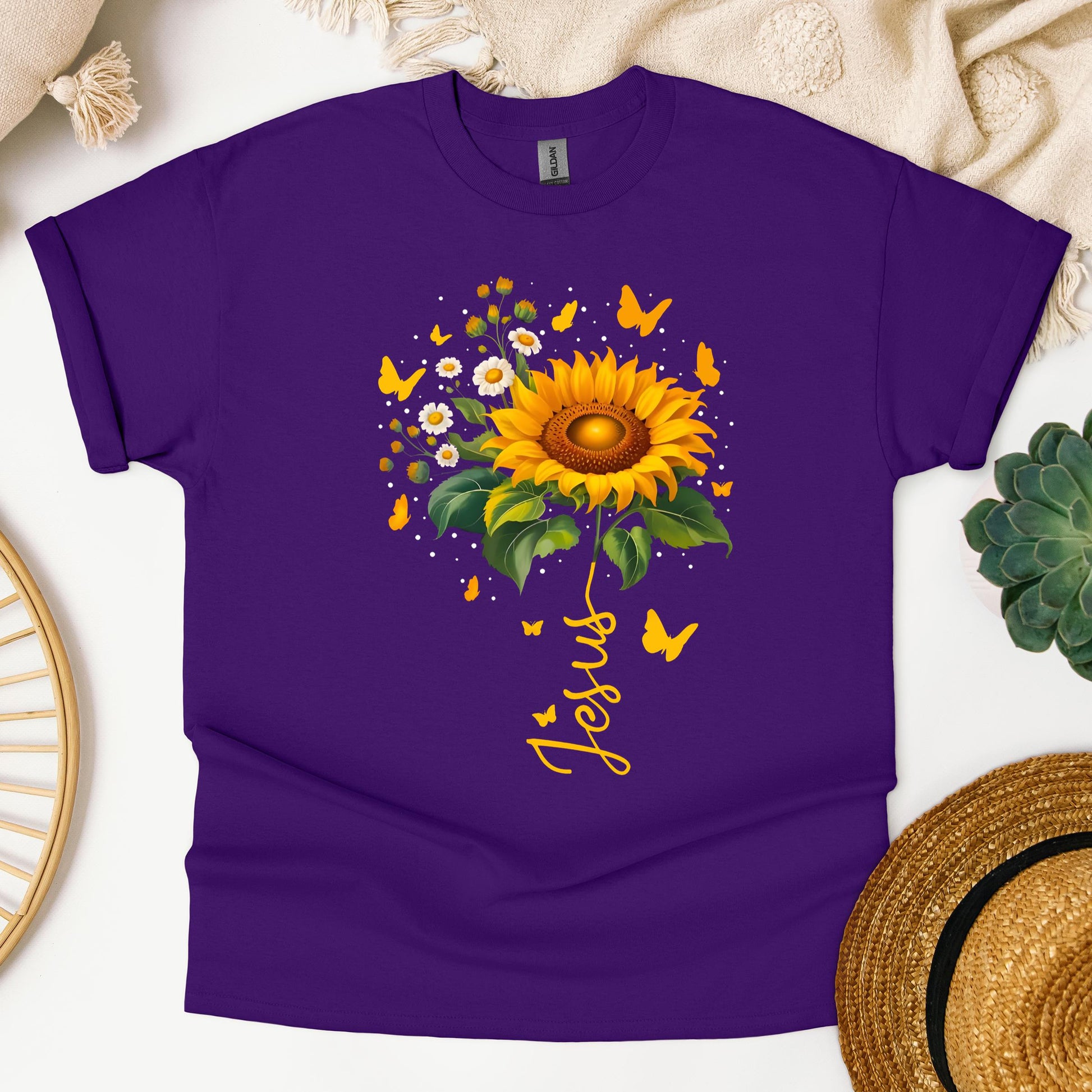 Jesus Sunflower And Butterflies