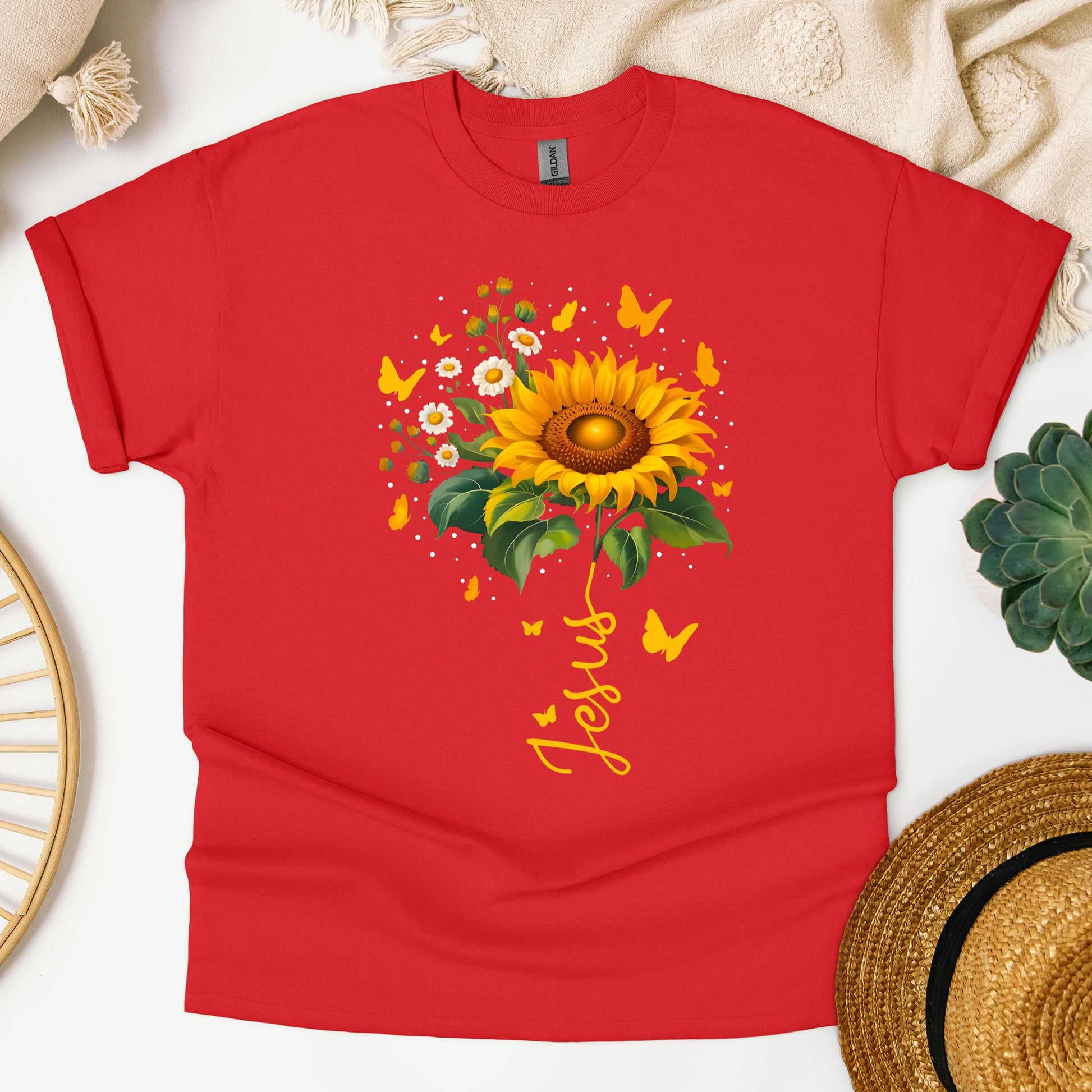Jesus Sunflower And Butterflies
