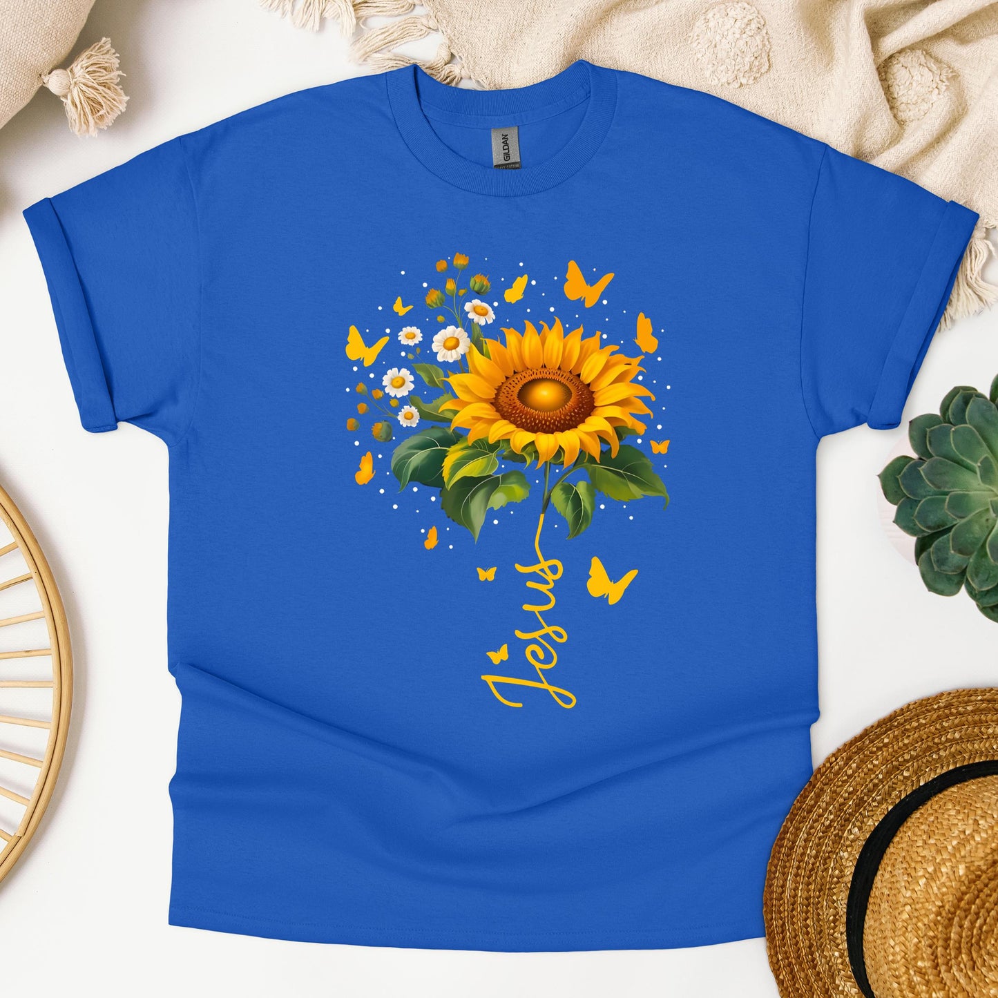 Jesus Sunflower And Butterflies