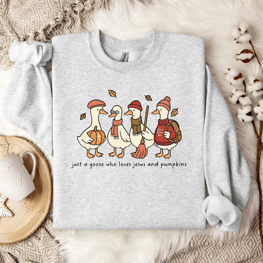 Just A Goose Who Loves Jesus And Pumpkins Sweatshirt
