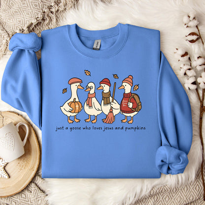 Just A Goose Who Loves Jesus And Pumpkins Sweatshirt