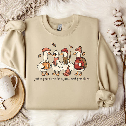 Just A Goose Who Loves Jesus And Pumpkins Sweatshirt