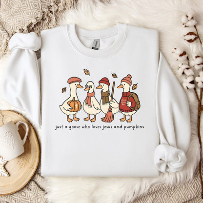 Just A Goose Who Loves Jesus And Pumpkins Sweatshirt