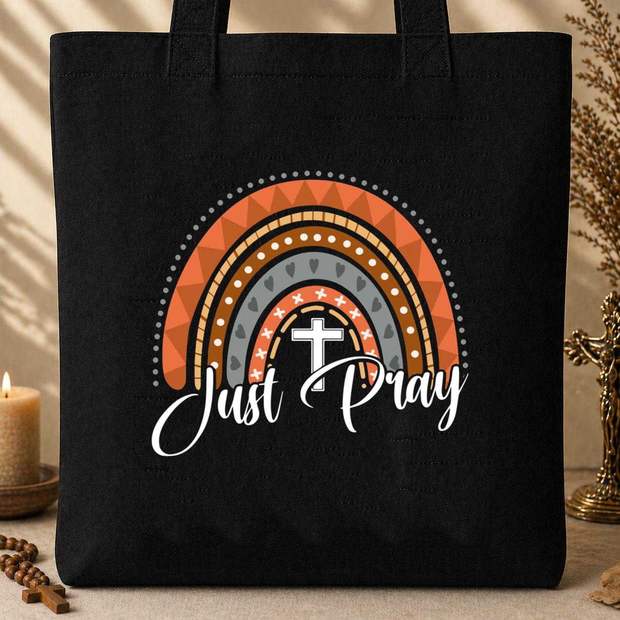 Just Pray Boho Rainbow Tote Bag