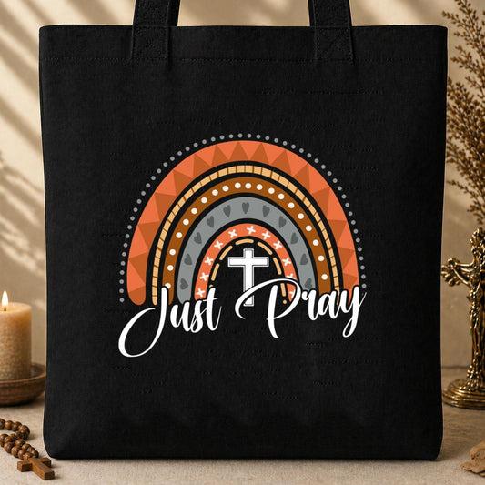 Just Pray Boho Rainbow Tote Bag