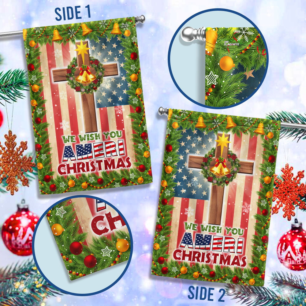 Christian Cross American Flag We Wish You Ameri Christmas Flag
