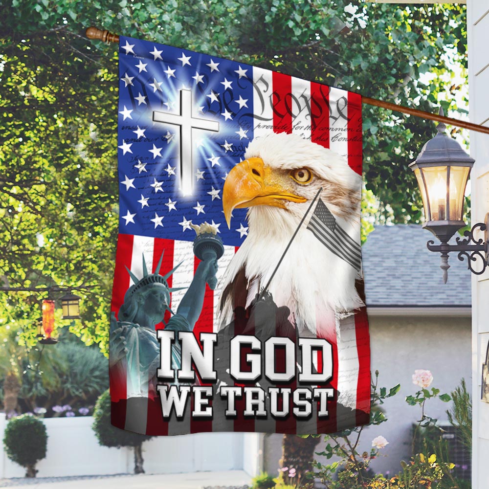 Veterans Day Flag - In God We Trust, We The People, Christian Cross American Eagle Flag
