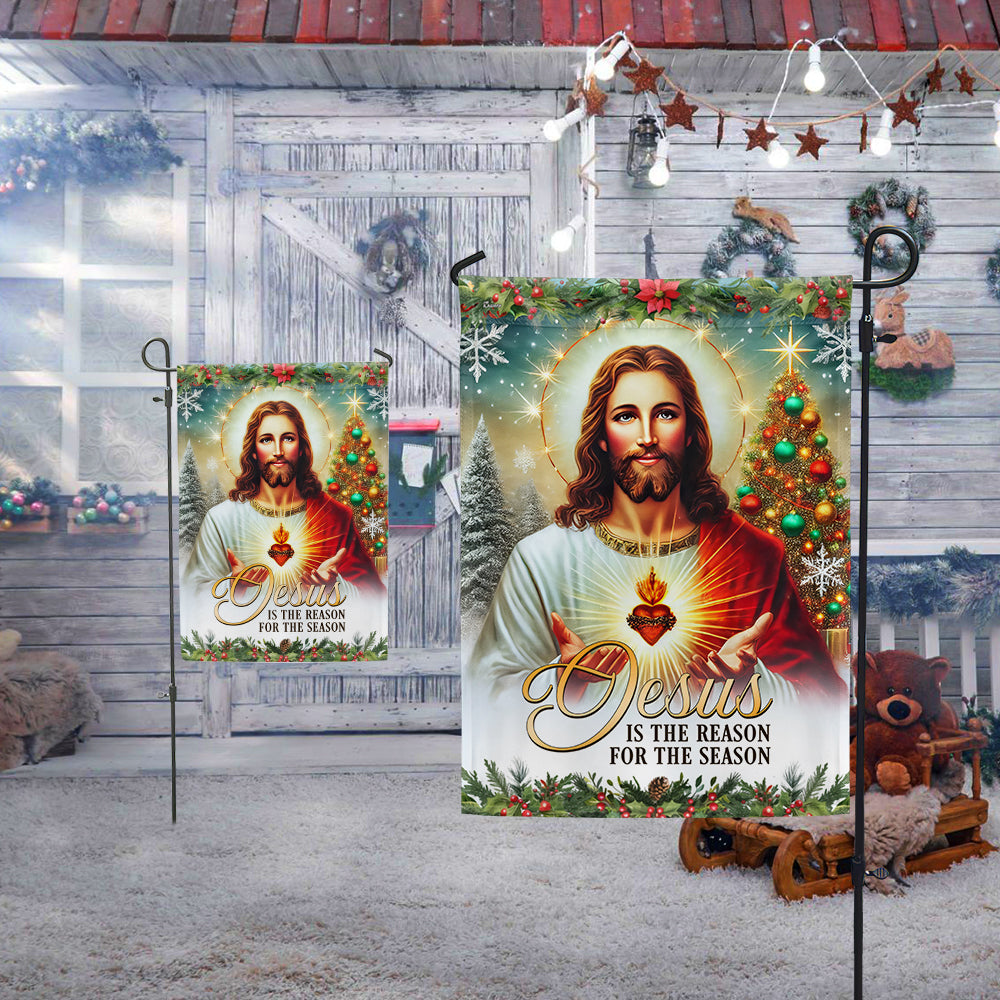 Jesus Christ Scared Heart Christmas Flag Jesus Is The Reason For The Season