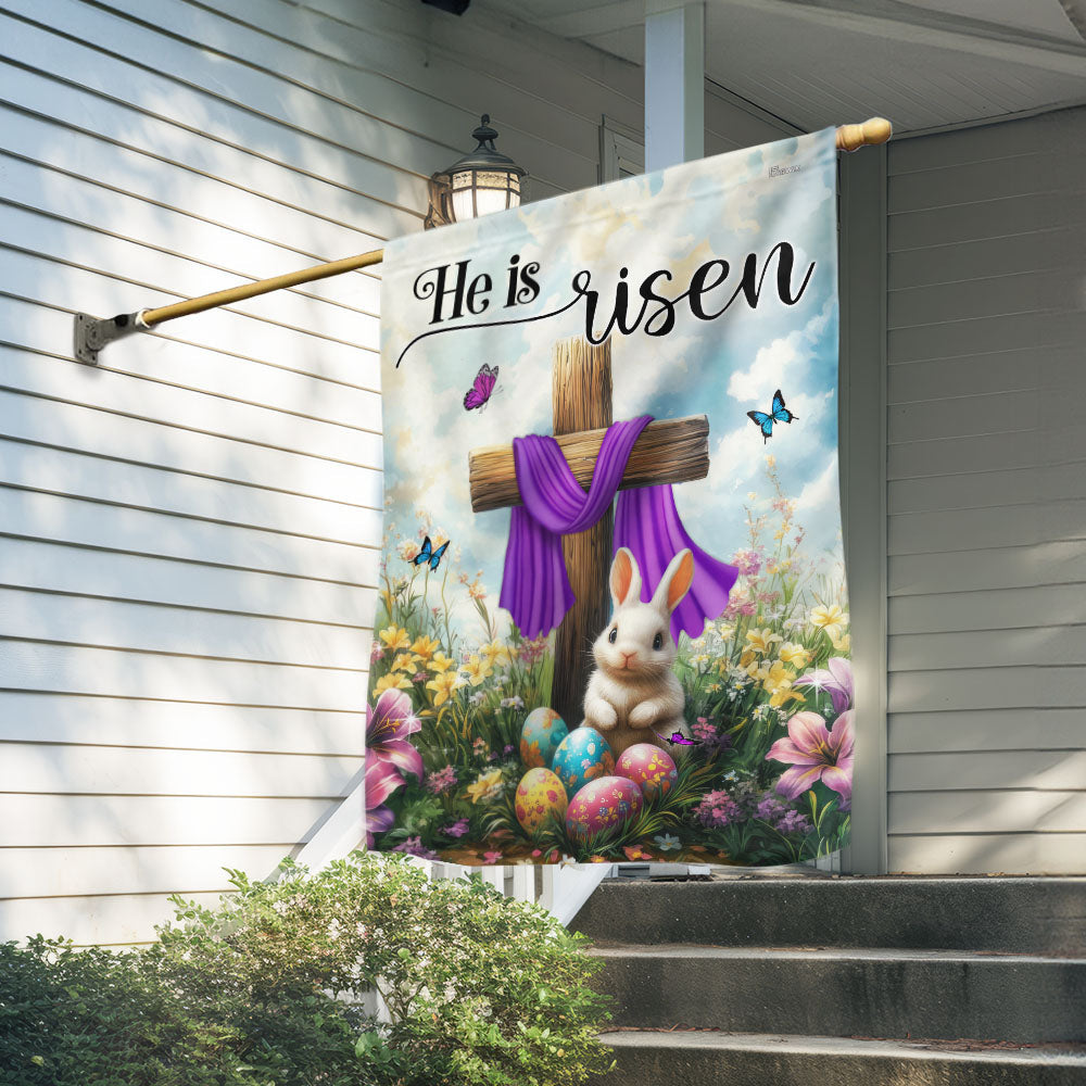 Easter Cross Rabbit He Is Risen Jesus Christ Flag