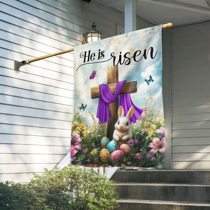 Easter Cross Rabbit He Is Risen Jesus Christ Flag