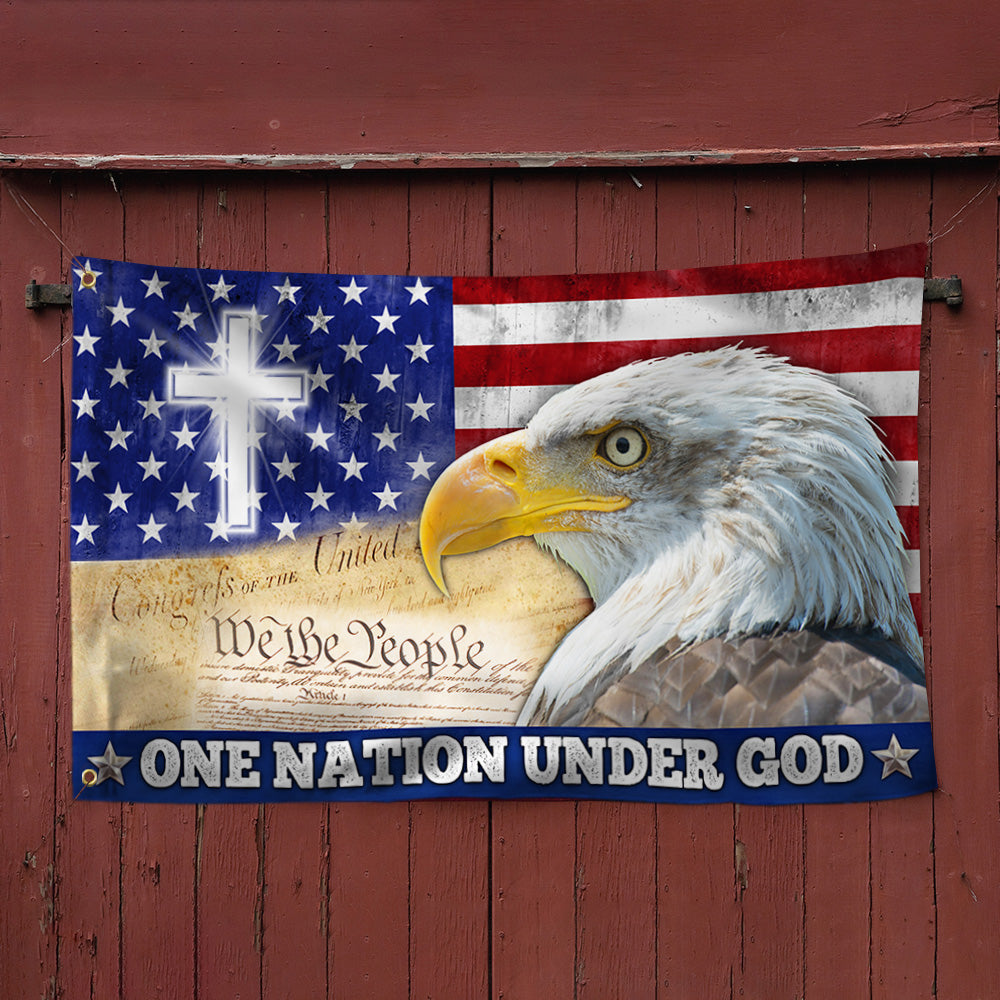 One Nation Under God, Christian Cross American Eagle Grommet Flag