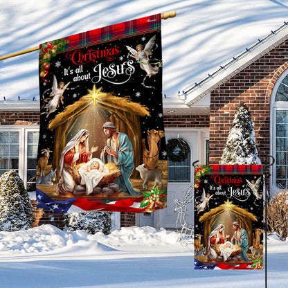 Christmas It's All About Jesus.  Nativity of Jesus Holy Family Flag