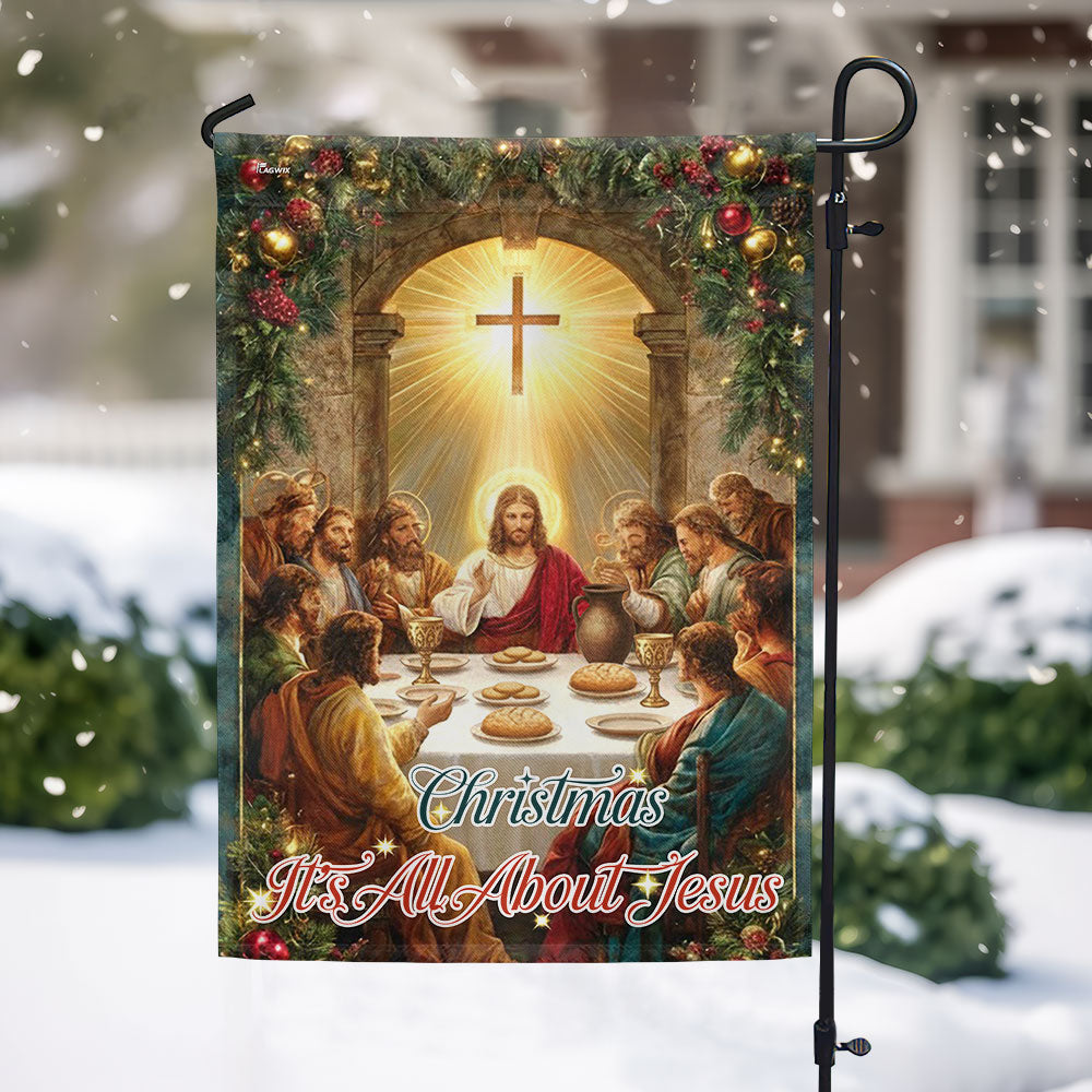Christmas Flag | It’s All About Jesus Christian Faith Holiday Decor