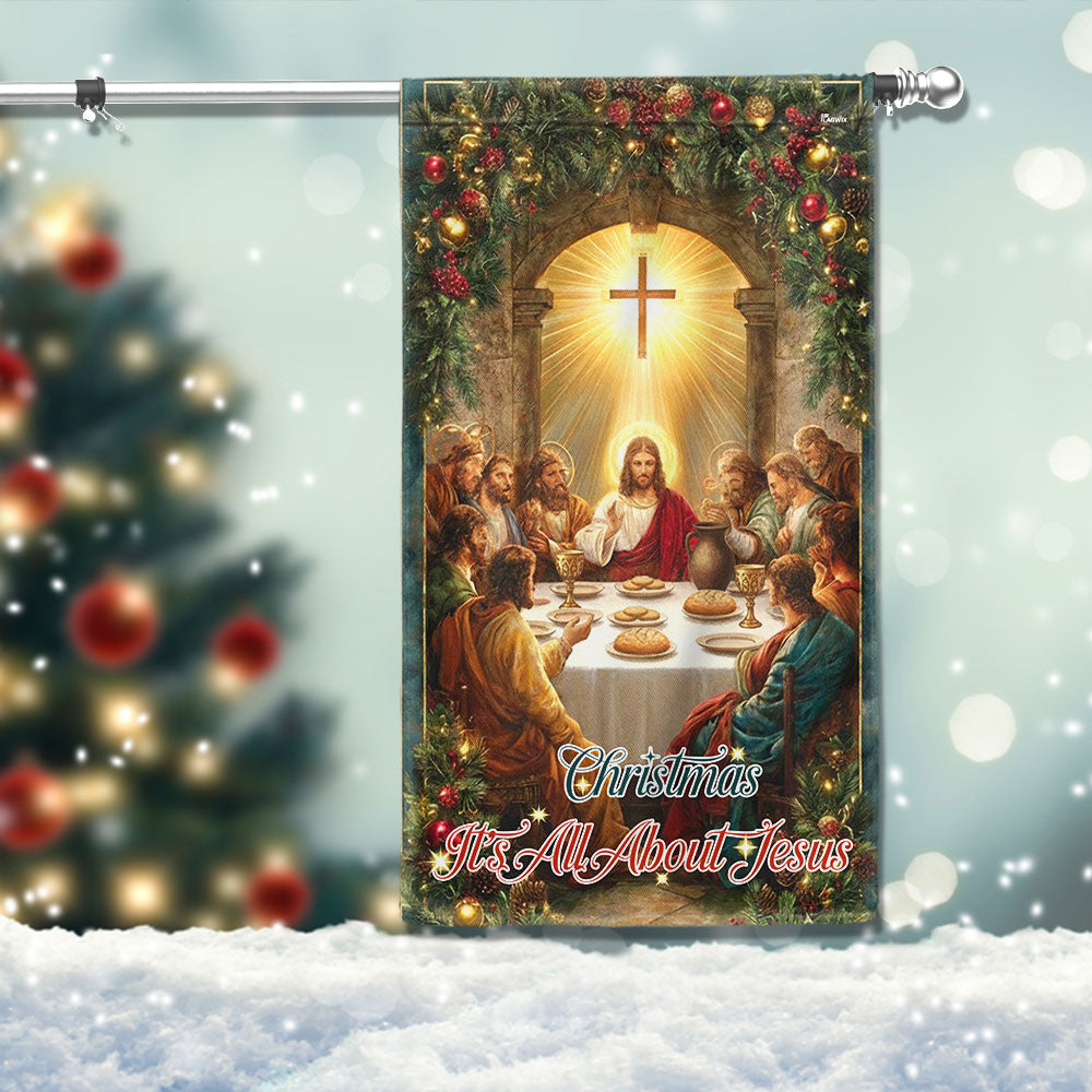 Christmas Flag | It’s All About Jesus Christian Faith Holiday Decor