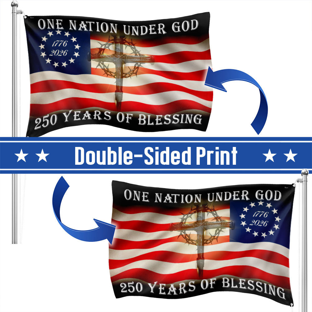Betsy Ross 250 Years of Blessing American Cross 1776 2026 Grommet Flag