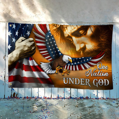 American Eagle Jesus One Nation Under God Christ Patriot Grommet Flag