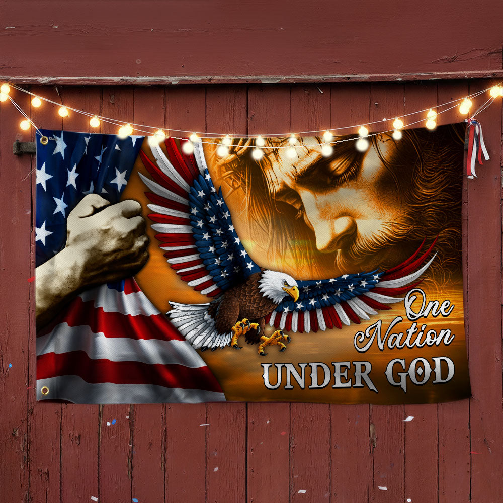 American Eagle Jesus One Nation Under God Christ Patriot Grommet Flag