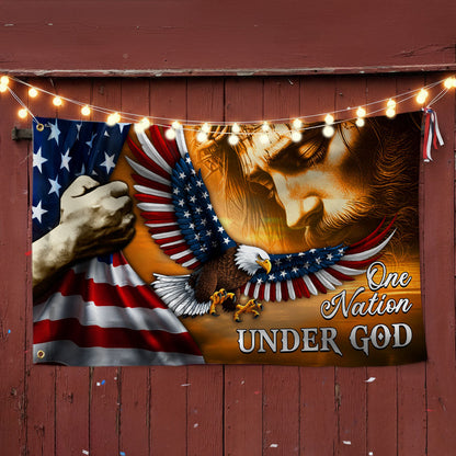 American Eagle Jesus One Nation Under God Christ Patriot Grommet Flag