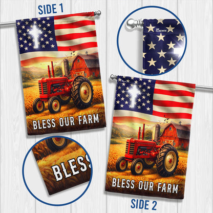 Patriotic Bless Our Farm Outdoor Flag, Tractor Red Barn American Flag