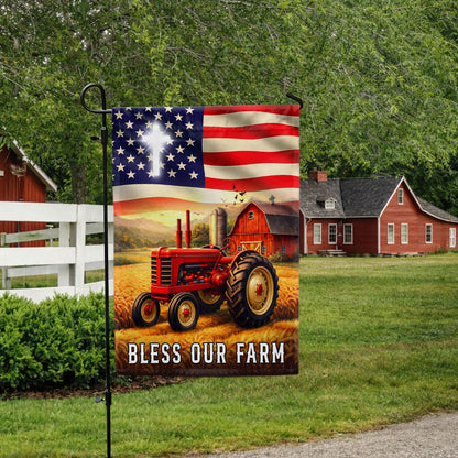 Patriotic Bless Our Farm Outdoor Flag, Tractor Red Barn American Flag
