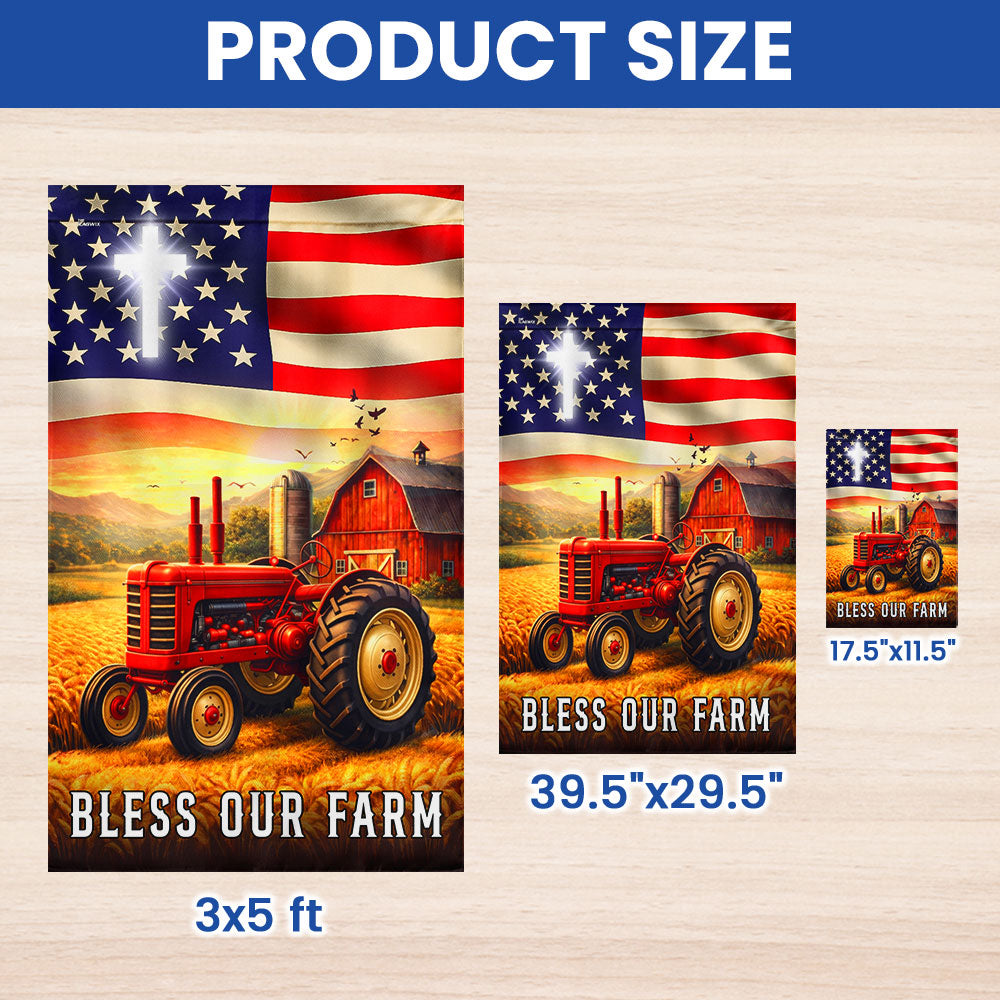 Patriotic Bless Our Farm Outdoor Flag, Tractor Red Barn American Flag