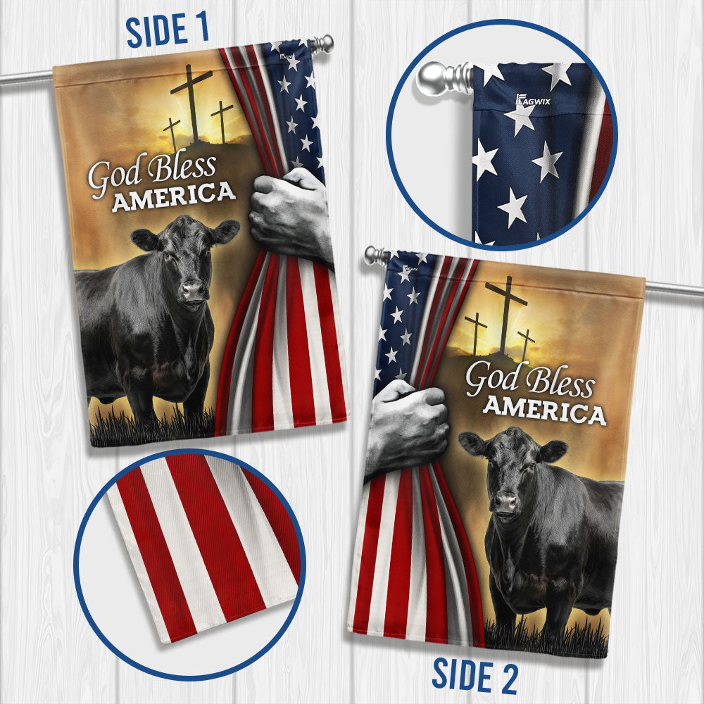 Patriotic Black Angus Cattle God Bless America Flag, Cow Farm Flag