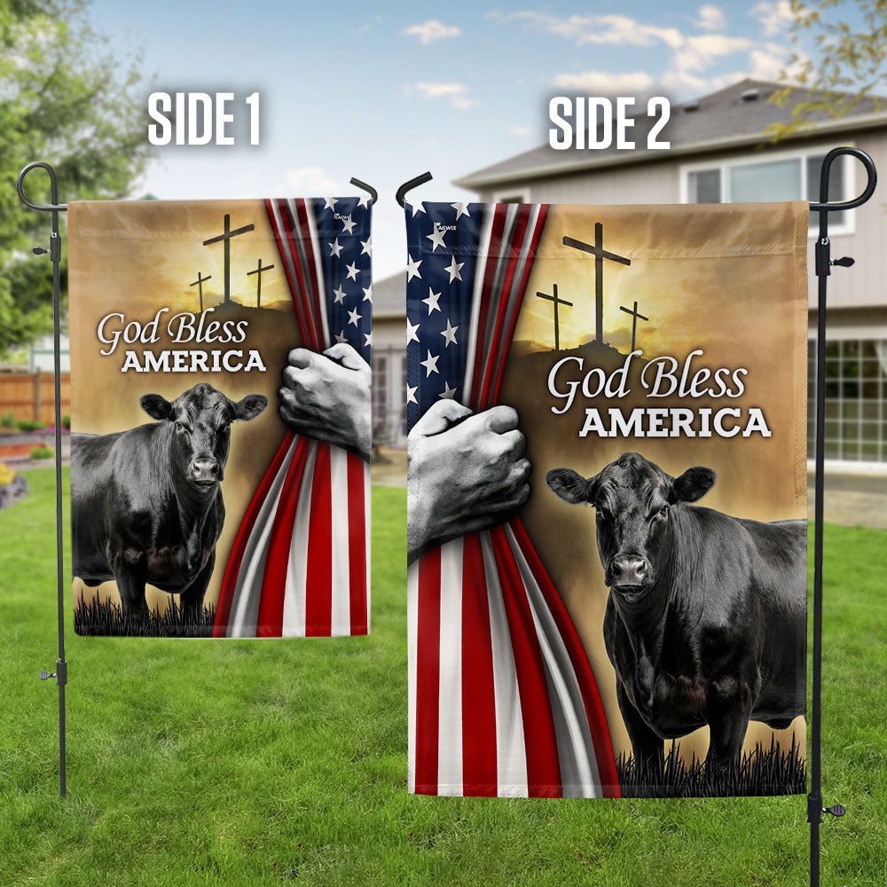 Patriotic Black Angus Cattle God Bless America Flag, Cow Farm Flag