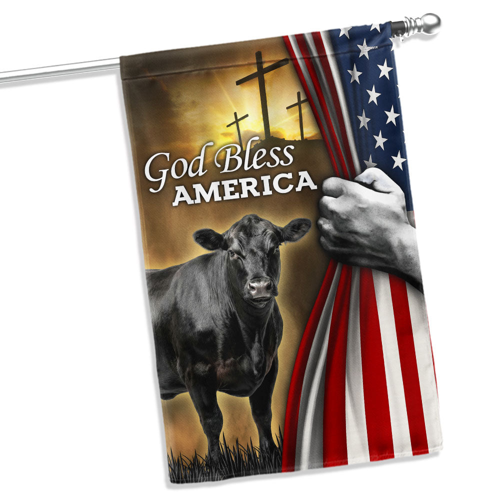 Patriotic Black Angus Cattle God Bless America Flag, Cow Farm Flag