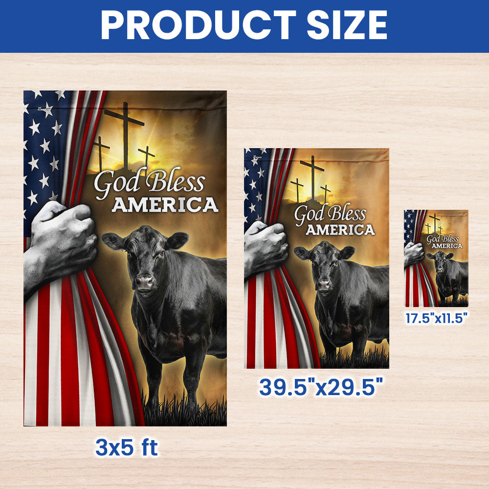 Patriotic Black Angus Cattle God Bless America Flag, Cow Farm Flag
