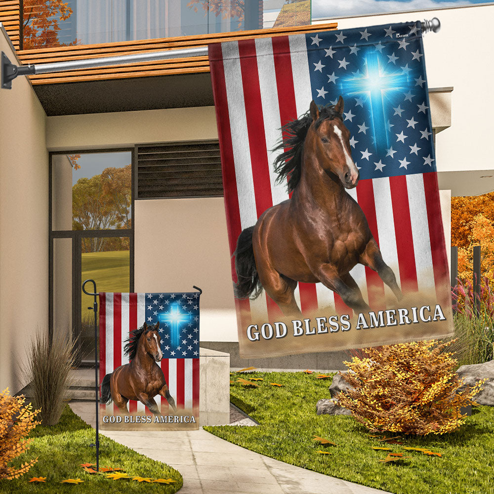 Patriotic Horse American Flag, God Bless Horse Farm Outdoor Flag