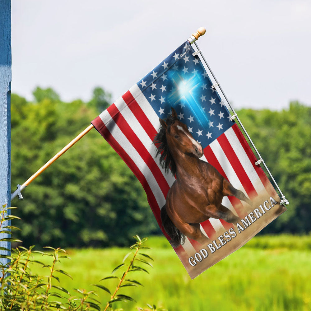 Patriotic Horse American Flag, God Bless Horse Farm Outdoor Flag