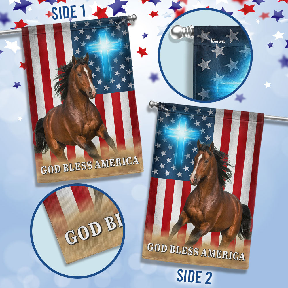 Patriotic Horse American Flag, God Bless Horse Farm Outdoor Flag