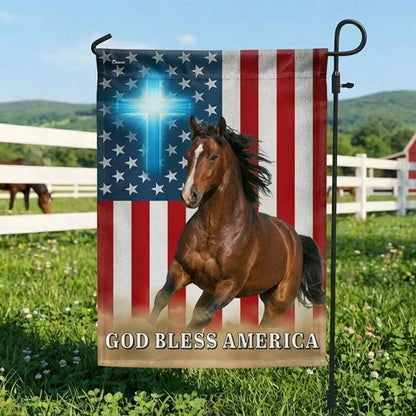 Patriotic Horse American Flag, God Bless Horse Farm Outdoor Flag