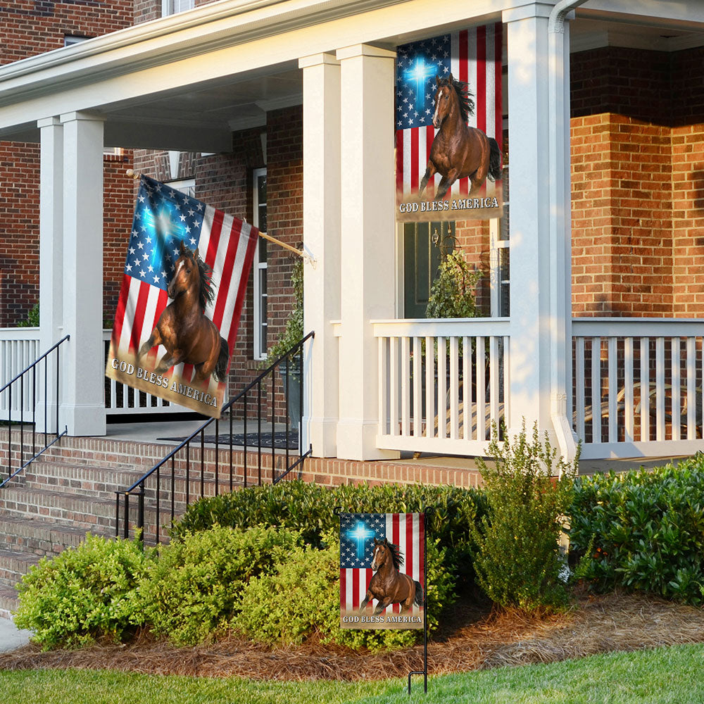 Patriotic Horse American Flag, God Bless Horse Farm Outdoor Flag