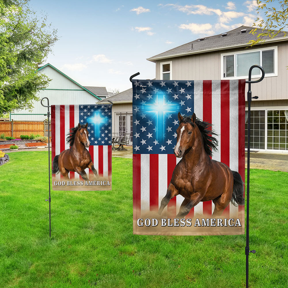 Patriotic Horse American Flag, God Bless Horse Farm Outdoor Flag